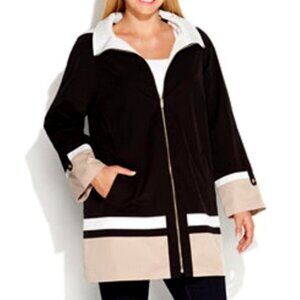 Jones New York Black-and-Tan Raincoat with Hood - Plus Size!